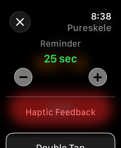 Pureskele settings screen on Apple Watch